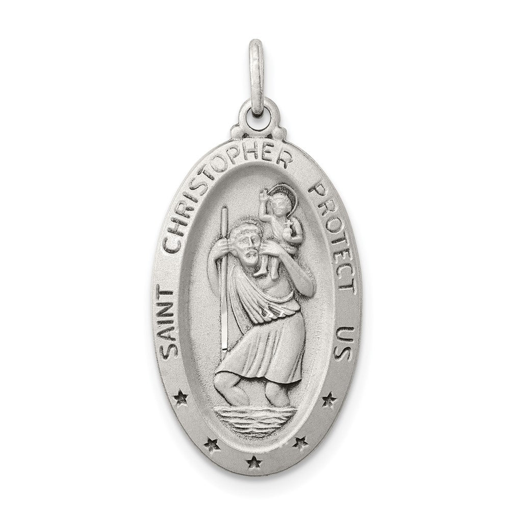 925 Sterling Silver St. Christopher Medal Engravable Charm Pendant Jewelry Gifts (Length 1.17" Width 0.59")