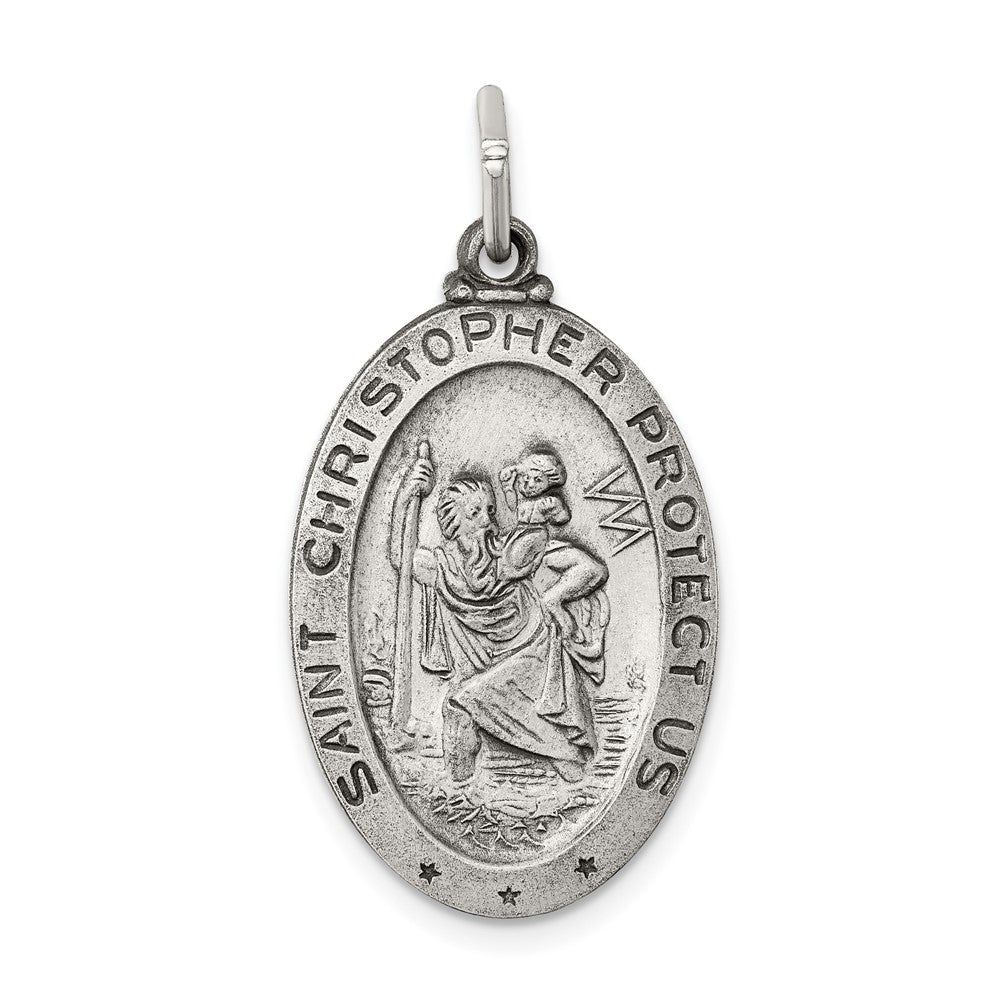 925 Sterling Silver St.Christopher Medal Engravable Charm Pendant Jewelry Gifts (Length 1.25" Width 0.7")