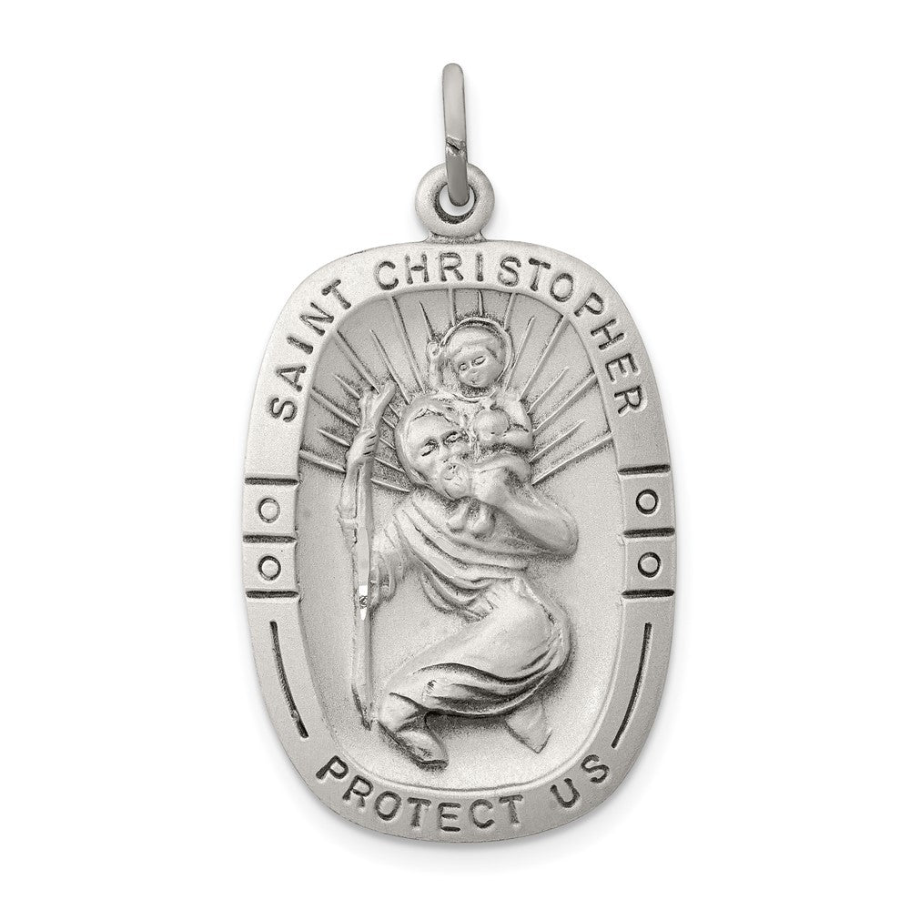 925 Sterling Silver St. Christopher Medal Engravable Charm Pendant Jewelry Gifts (Length 1.25" Width 0.78")