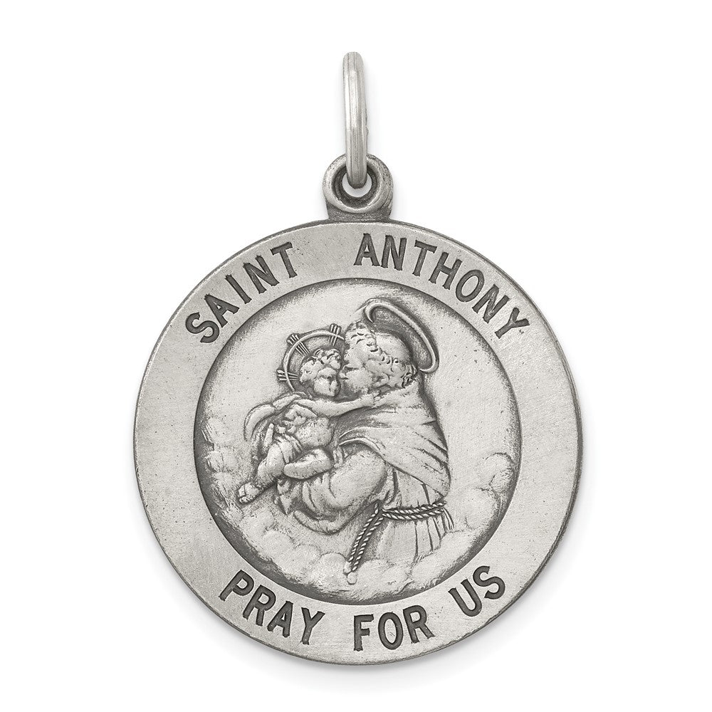 925 Sterling Silver Antiqued Saint Anthony Medal Engravable Charm Pendant Jewelry Gifts (Length 1.17" Width 0.82")