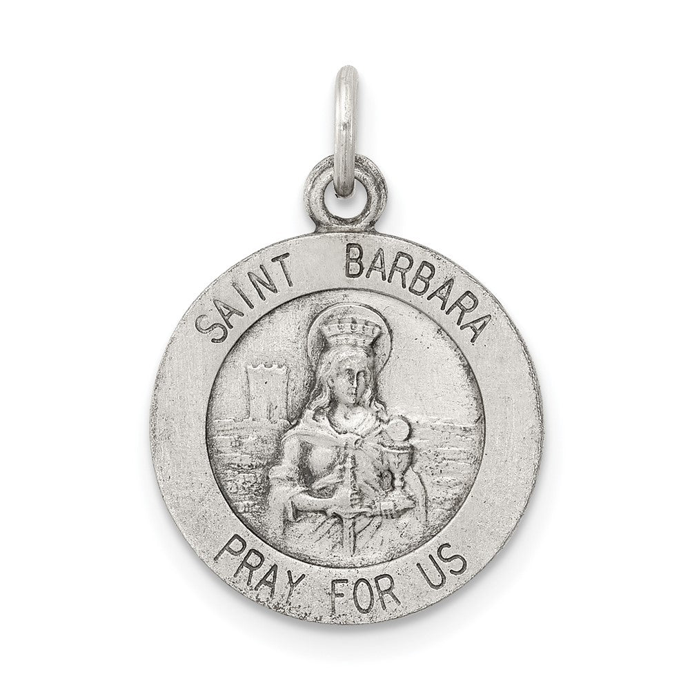 925 Sterling Silver Antiqued Saint Barbara Medal Engravable Charm Pendant Jewelry Gifts (Length 0.78" Width 0.59")