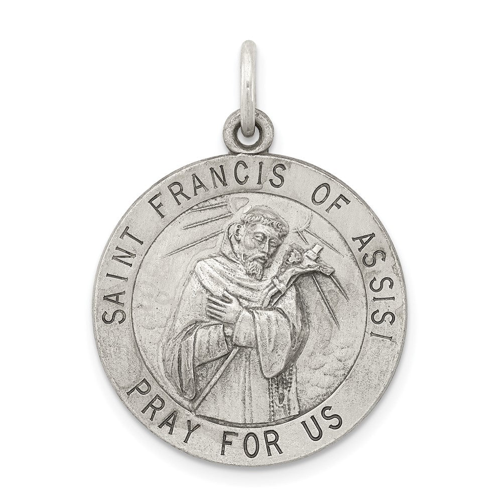 925 Sterling Silver Antiqued Saint Francis of Assisi Medal Engravable Charm Pendant Jewelry Gifts (Length 1.17" Width 0.86")