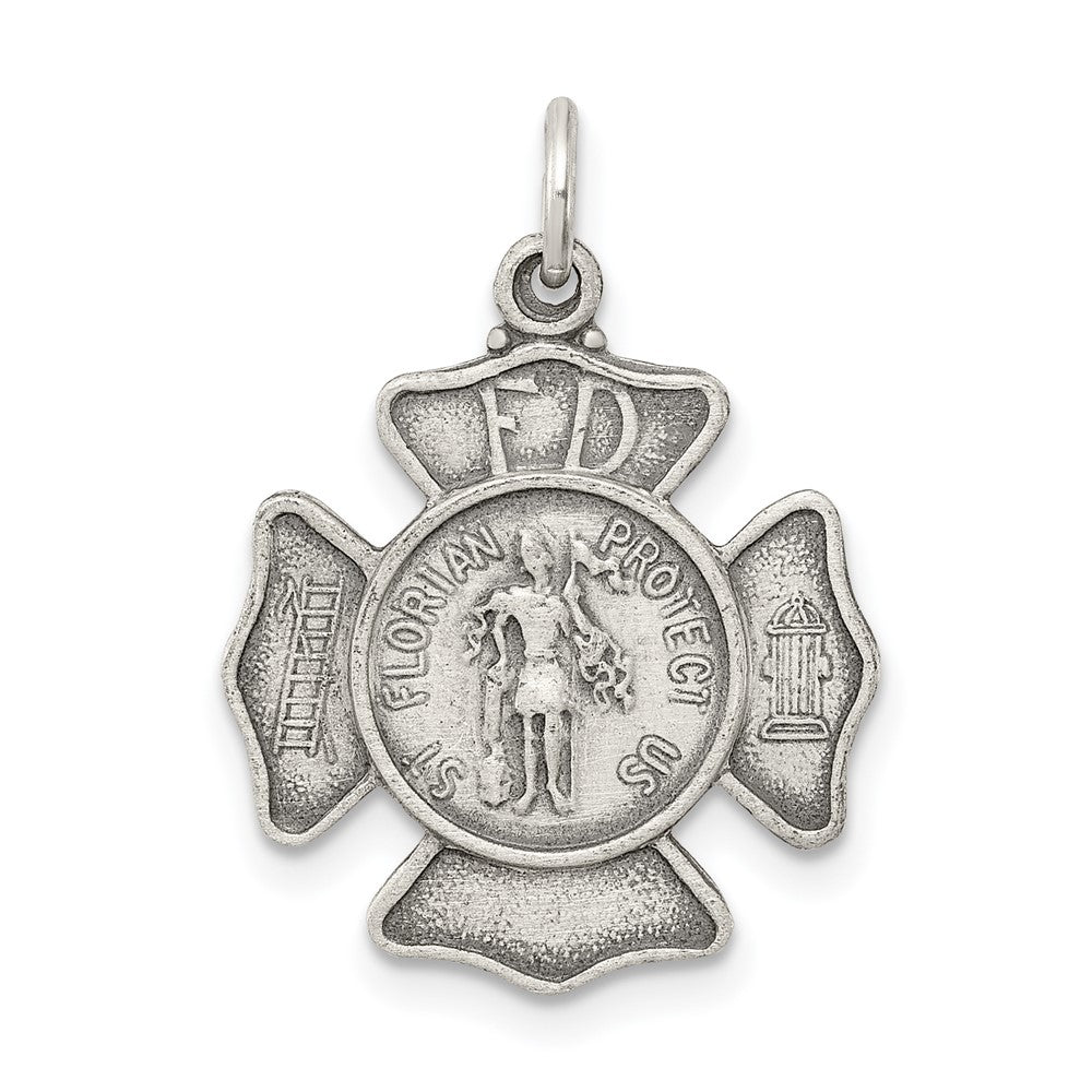 925 Sterling Silver Antiqued Saint Florian Badge Medal Engravable Charm Pendant Jewelry Gifts (Length 0.98" Width 0.59")
