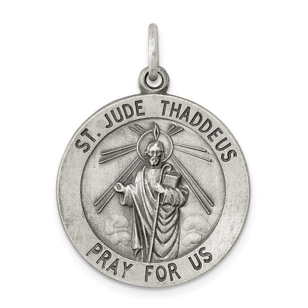 925 Sterling Silver Saint Jude Thaddeus Medal Engravable Charm Pendant Jewelry Gifts (Length 1.17" Width 0.86")