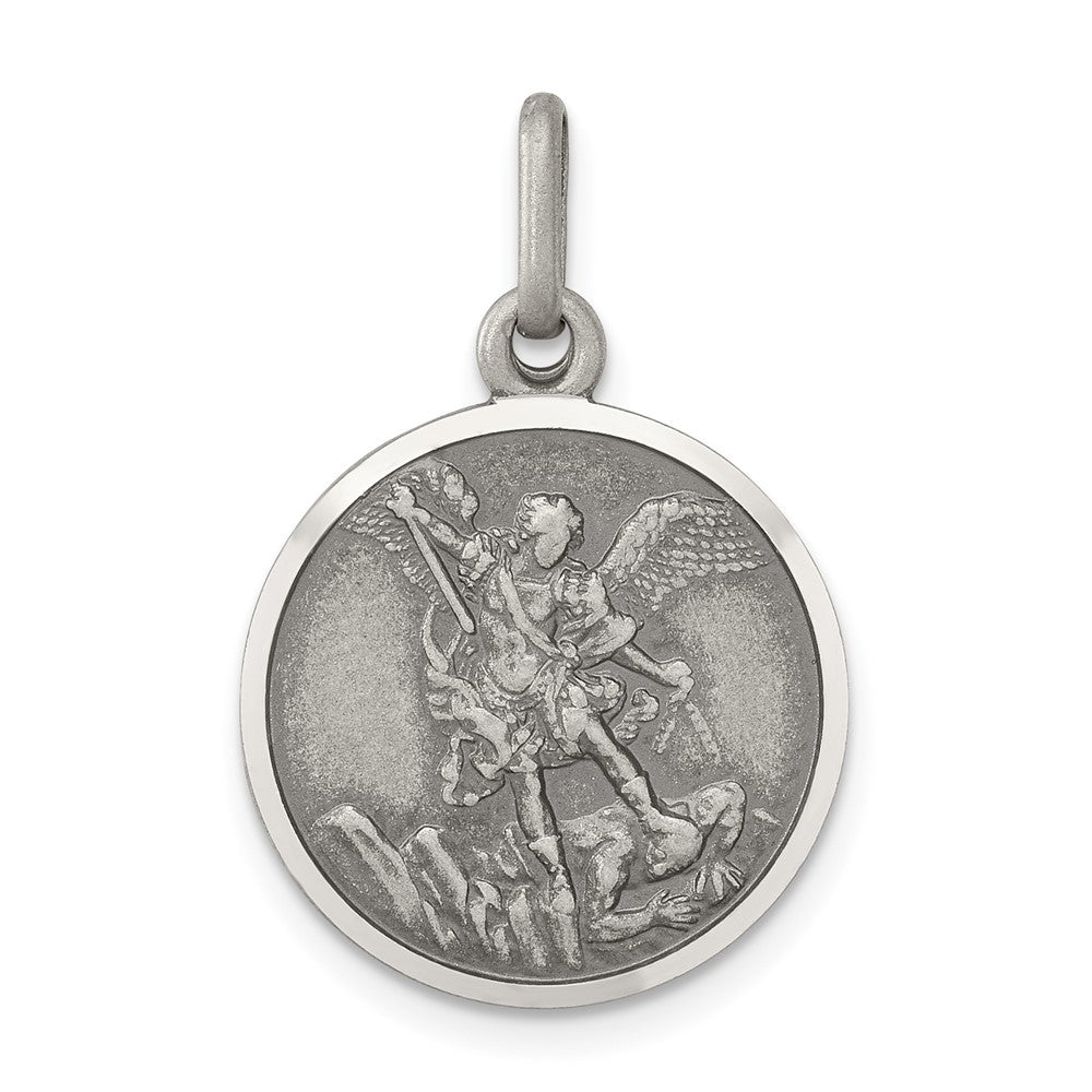 925 Sterling Silver Antiqued Saint Michael Medal Engravable Charm Pendant Jewelry Gifts (Length 0.98" Width 0.62")