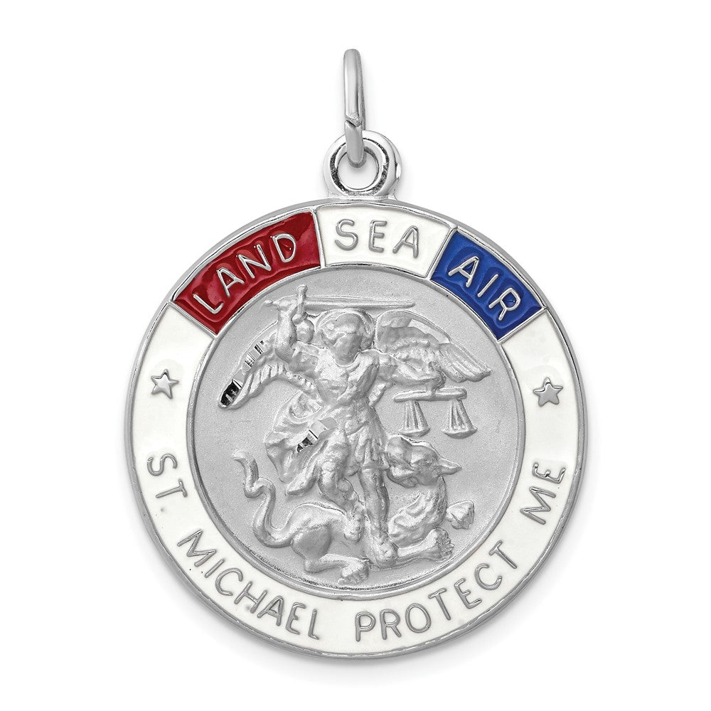925 Sterling Silver Enameled Saint Michael Medal Engravable Charm Pendant Jewelry Gifts (Length 1.37" Width 0.98")