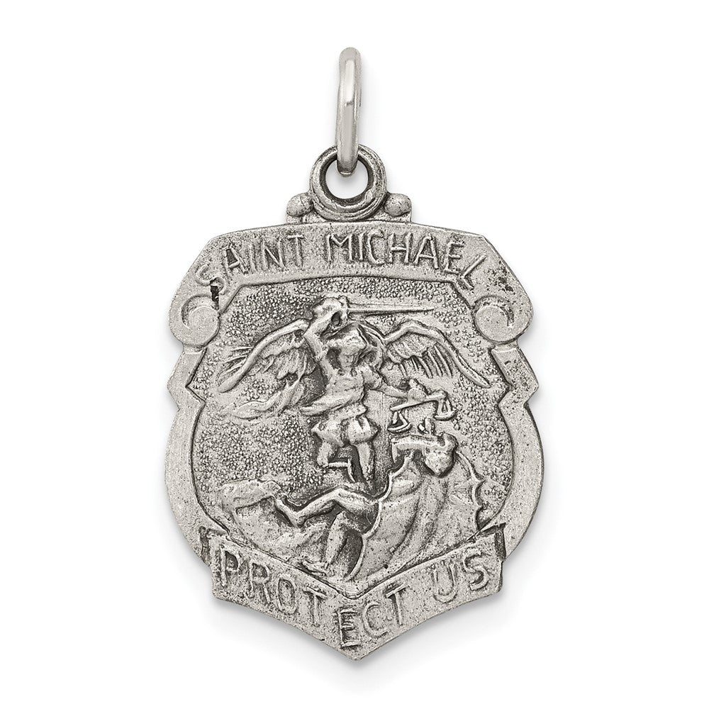 925 Sterling Silver St. Michael Badge Medal Engravable Charm Pendant Jewelry Gifts (Length 0.86" Width 0.59")