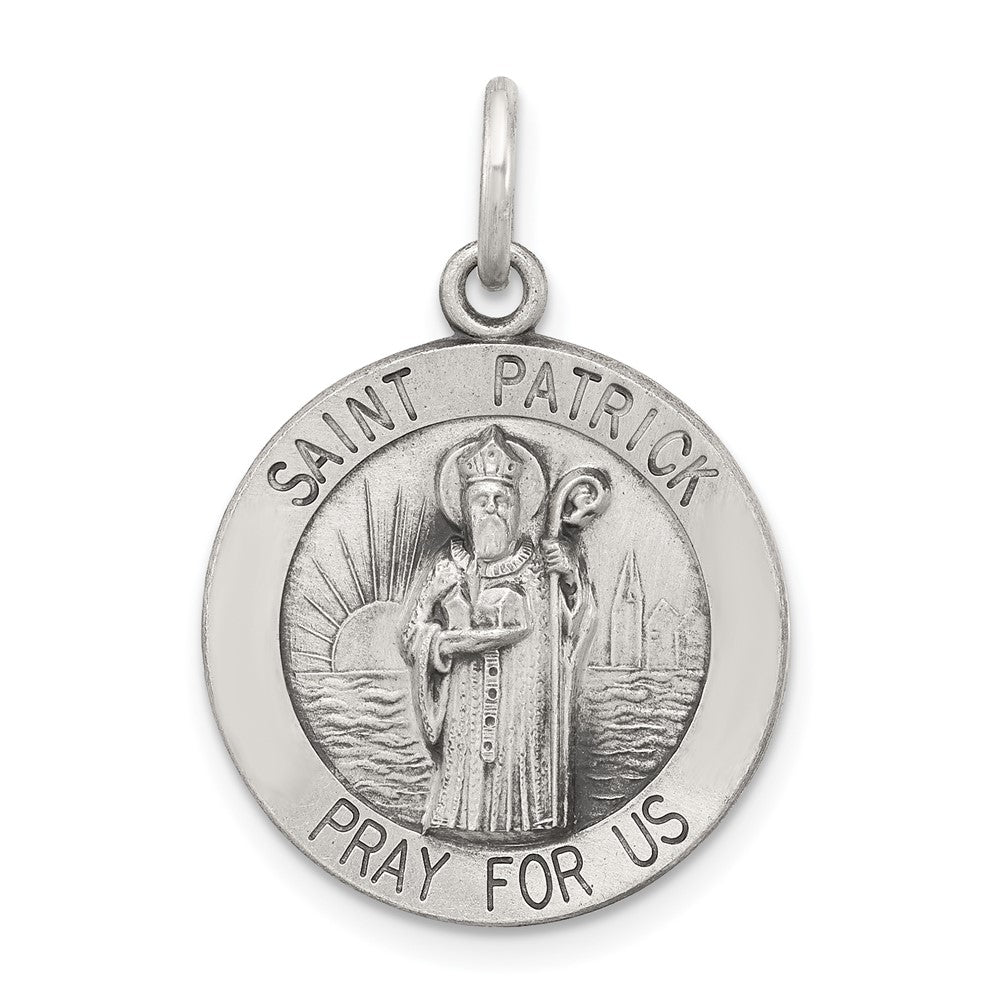 925 Sterling Silver Antiqued Saint Patrick Medal Engravable Charm Pendant Jewelry Gifts (Length 0.98" Width 0.7")