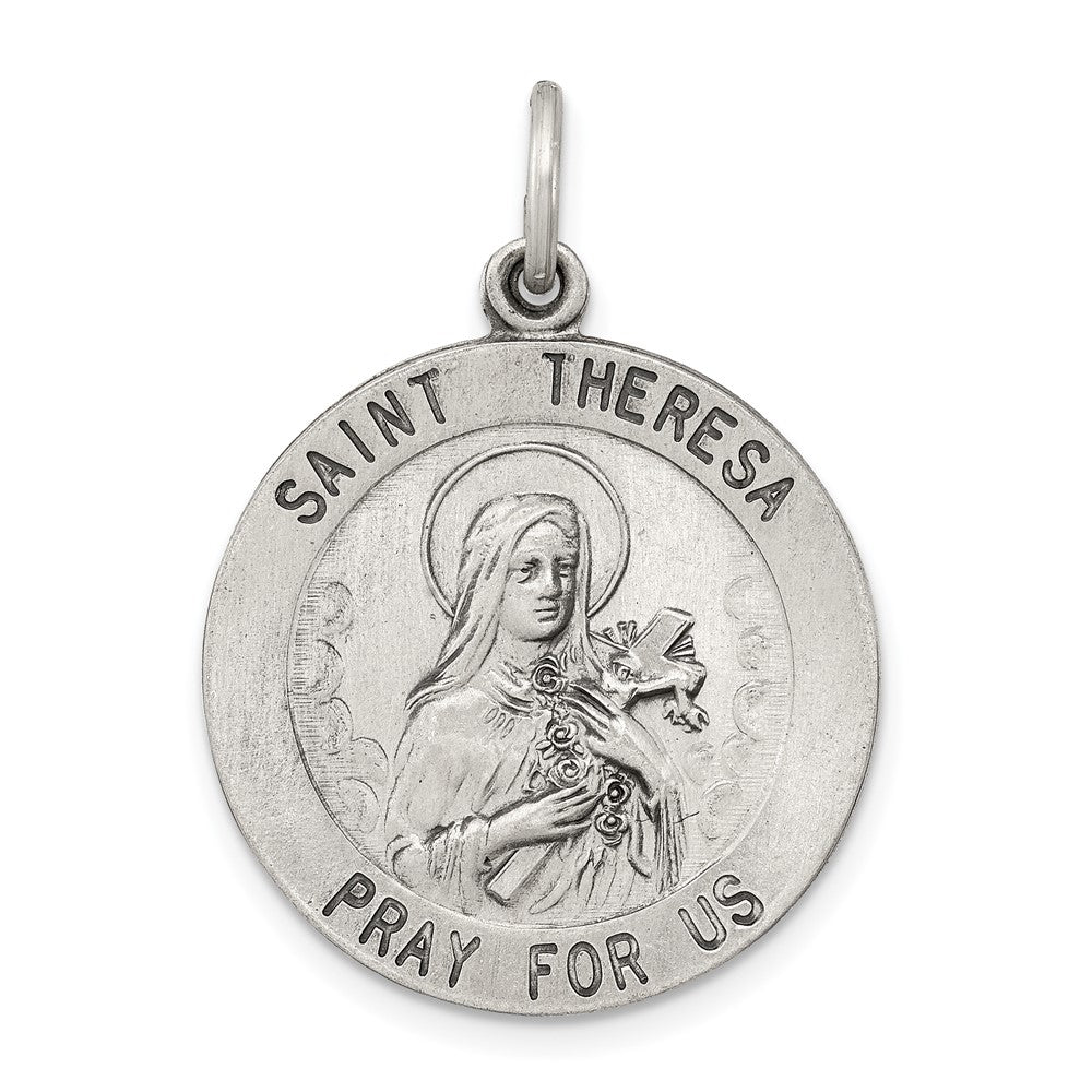 925 Sterling Silver St. Theresa Medal Engravable Charm Pendant Jewelry Gifts (Length 1.17" Width 0.86")