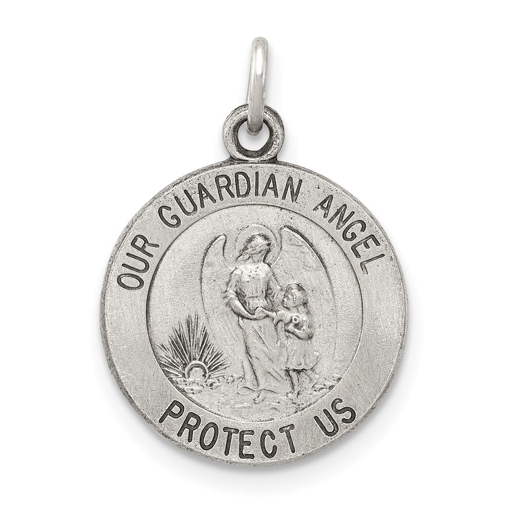 925 Sterling Silver Antiqued Guardian Angel Medal Engravable Charm Pendant Jewelry Gifts (Length 0.78" Width 0.62")