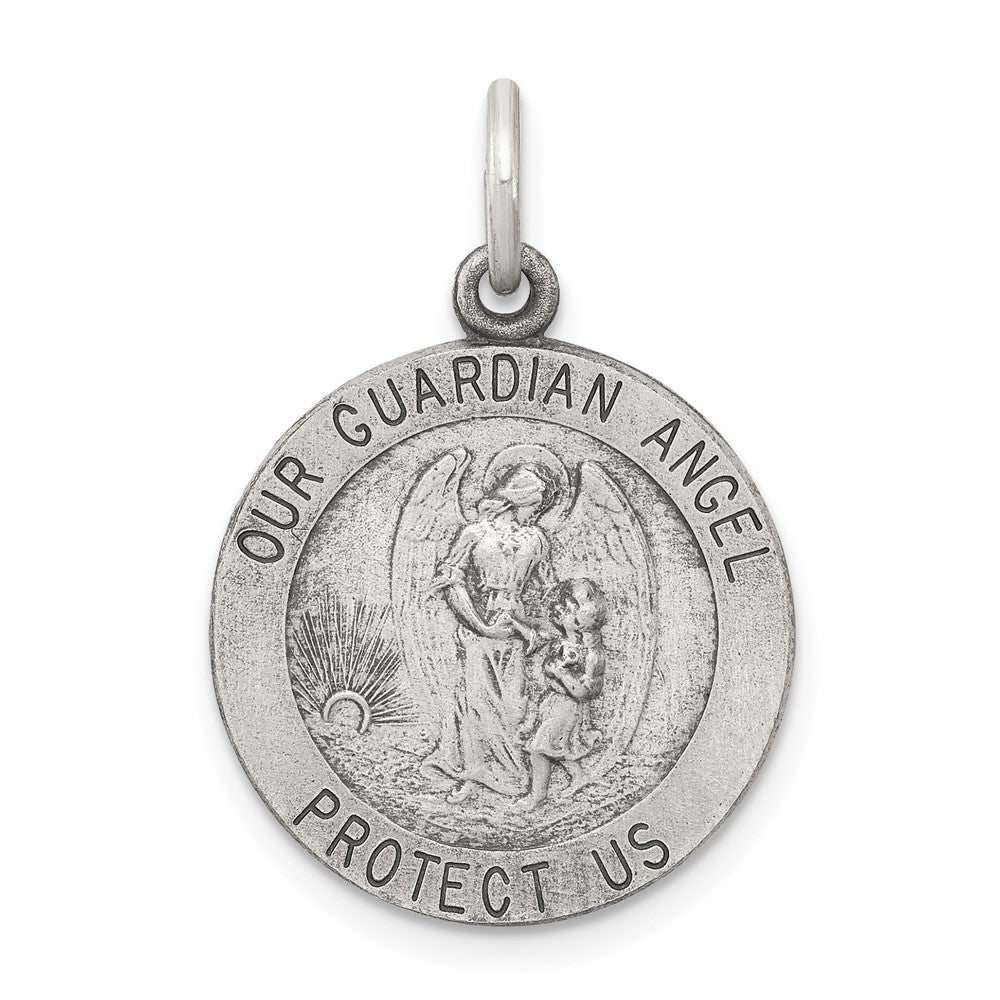 925 Sterling Silver Antiqued Guardian Angel Medal Engravable Charm Pendant Jewelry Gifts (Length 0.98" Width 0.78")