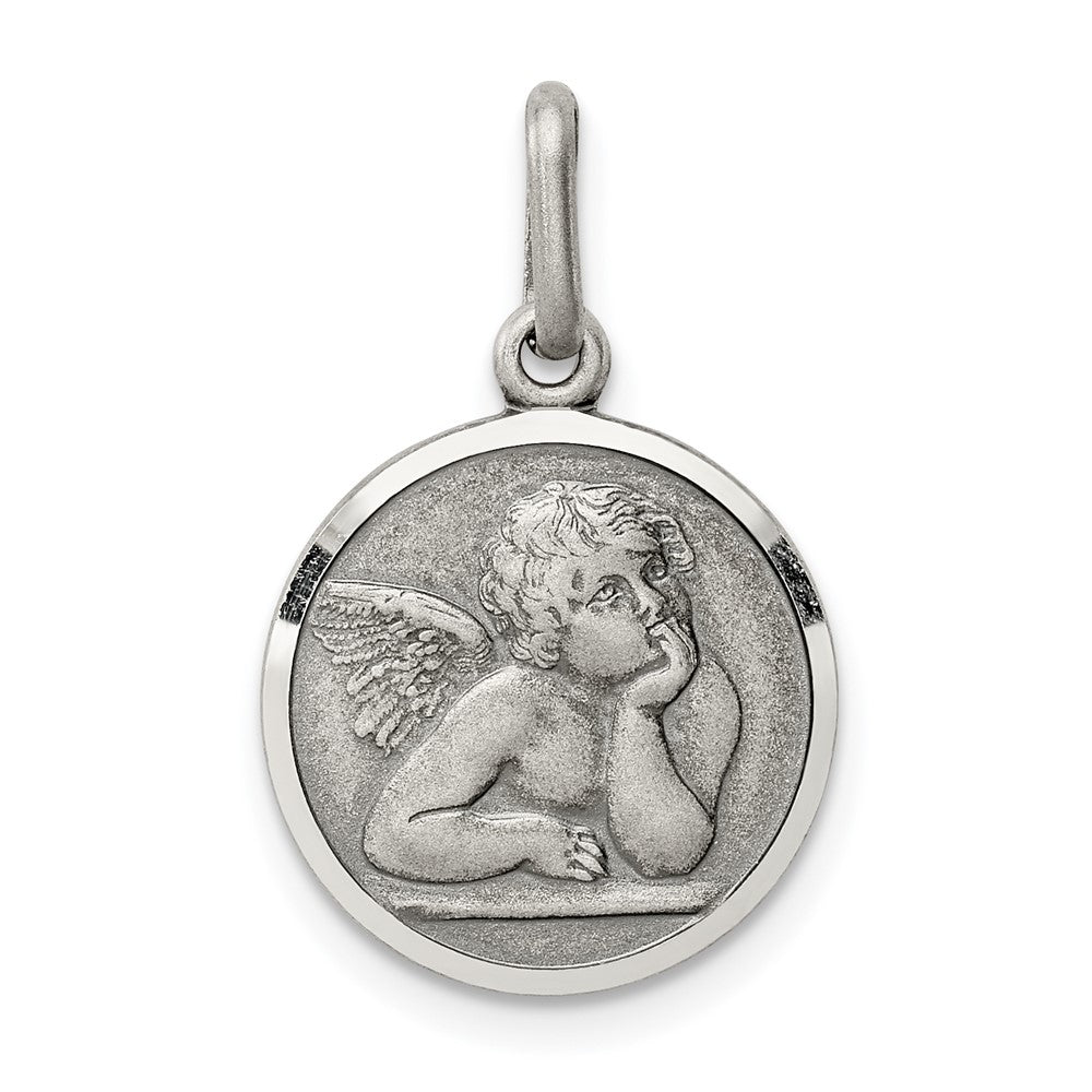 925 Sterling Silver Antiqued Raphael AngelEngravable Charm Pendant Jewelry Gifts (Length 0.78" Width 0.59")