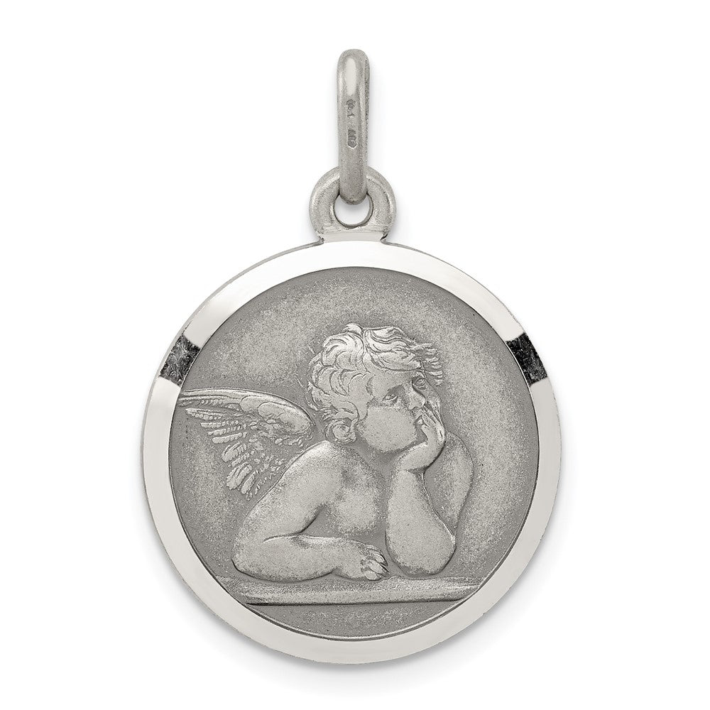 925 Sterling Silver Antiqued Raphael AngelEngravable Charm Pendant Jewelry Gifts (Length 1.01" Width 0.78")