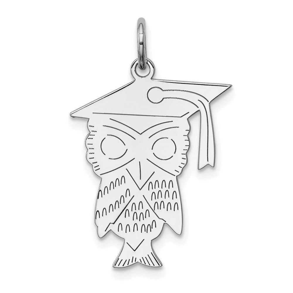 925 Sterling Silver Owl Polished Engravable Charm Pendant Jewelry Gifts (Length 0.86" Width 0.74")