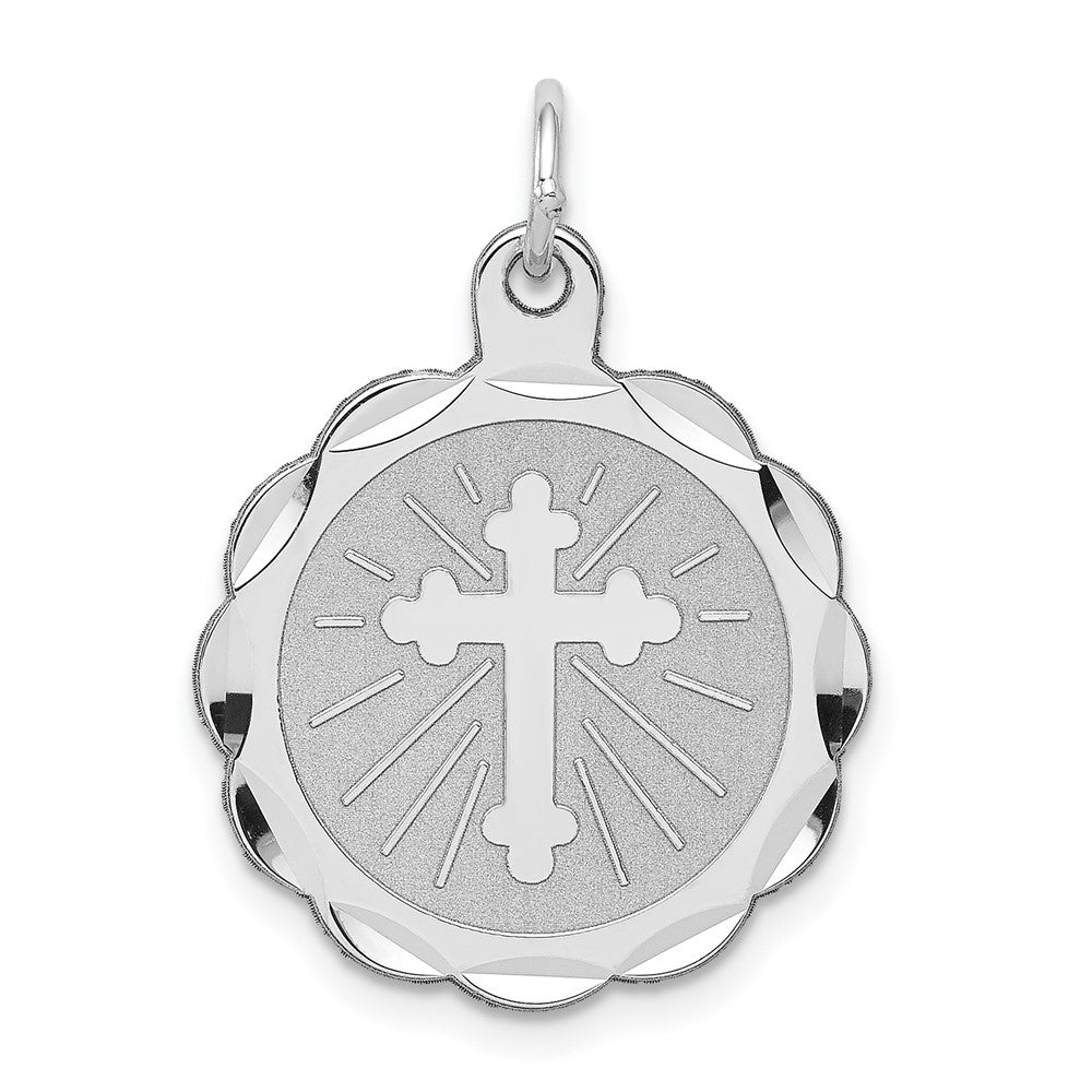 925 Sterling Silver Crucifix Cross Disc Engravable Charm Pendant Jewelry Gifts (Length 0.98" Width 0.78")