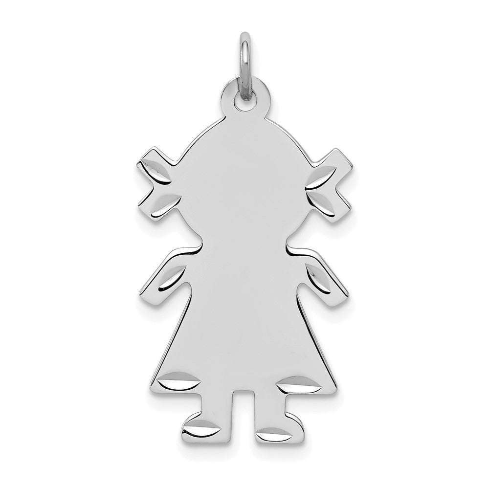 925 Sterling Silver Girl Polished Front Satin Back Disc Engravable Charm Pendant Jewelry Gifts (Length 1.25" Width 0.62")