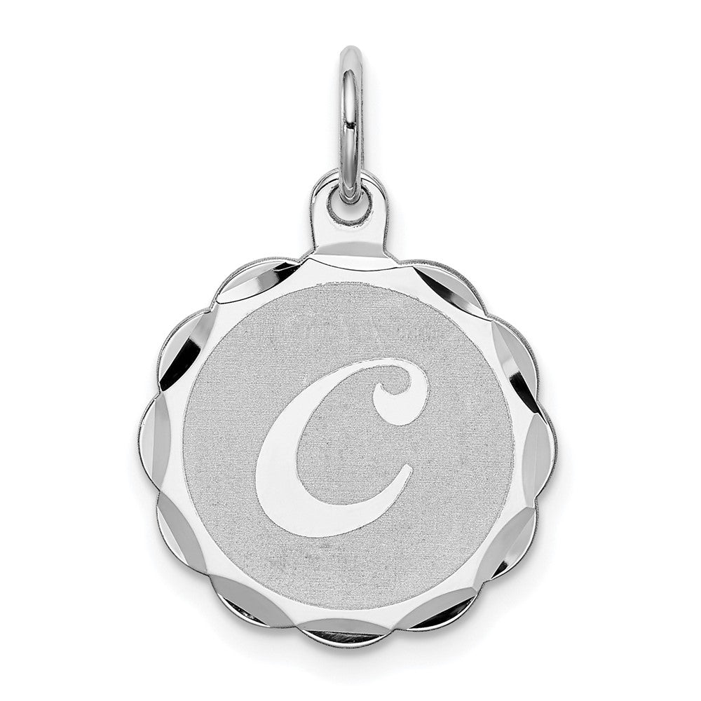 925 Sterling Silver Brocaded Letter C Initial Engravable Charm Pendant Jewelry Gifts (Length 0.86" Width 0.62")