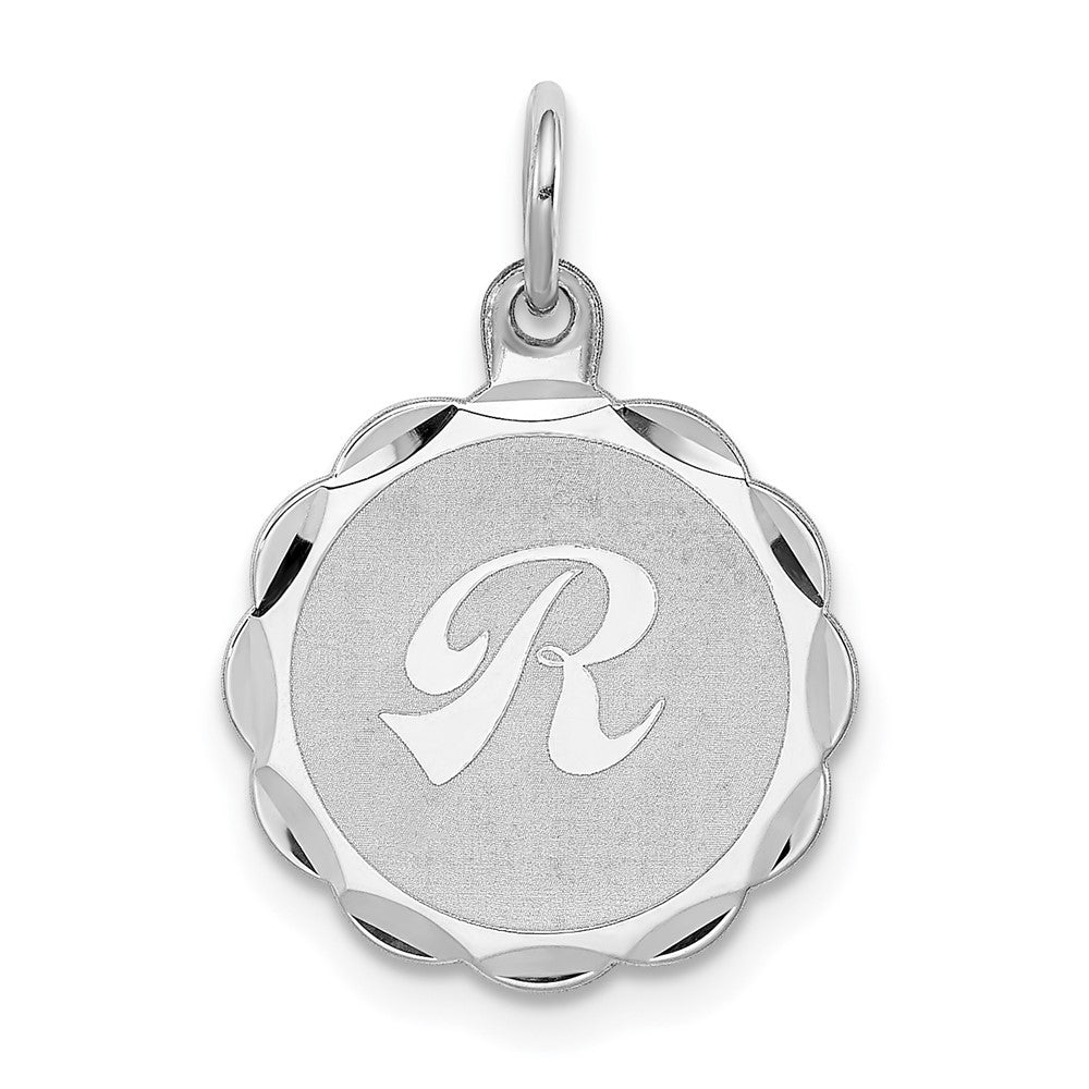 925 Sterling Silver Brocaded Letter R Initial Engravable Charm Pendant Jewelry Gifts (Length 0.86" Width 0.62")