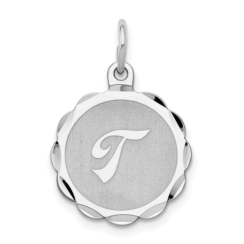 925 Sterling Silver Brocaded Letter T Initial Engravable Charm Pendant Jewelry Gifts (Length 0.86" Width 0.62")