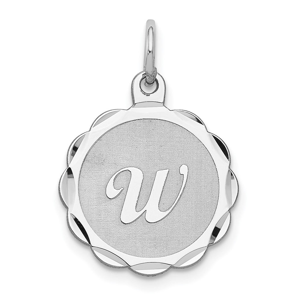 925 Sterling Silver Brocaded Letter W Initial Engravable Charm Pendant Jewelry Gifts (Length 0.86" Width 0.62")