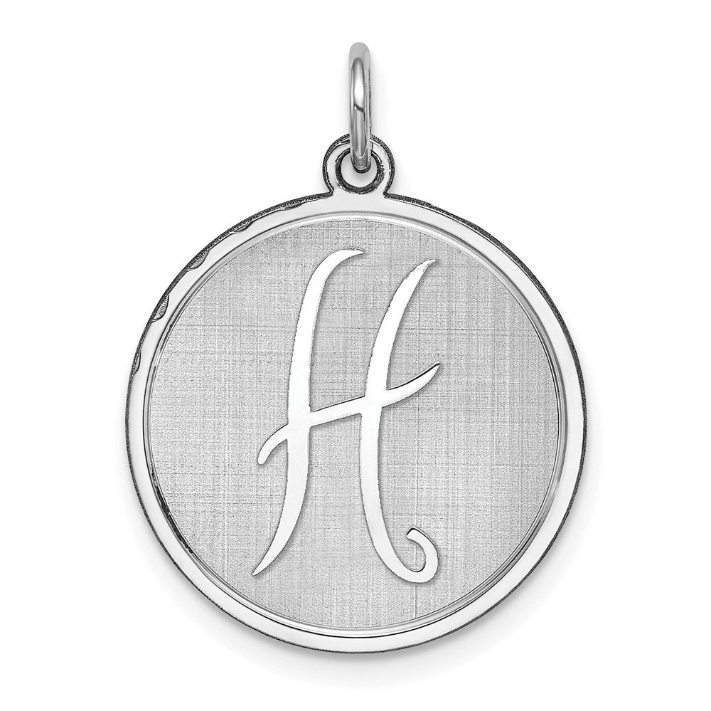 925 Sterling Silver Brocaded Letter H Initial Engravable Charm Pendant Jewelry Gifts (Length 1.05" Width 0.78")