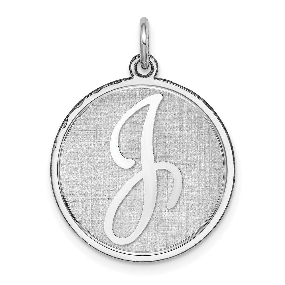 925 Sterling Silver Brocaded Letter J Initial Engravable Charm Pendant Jewelry Gifts (Length 1.05" Width 0.78")