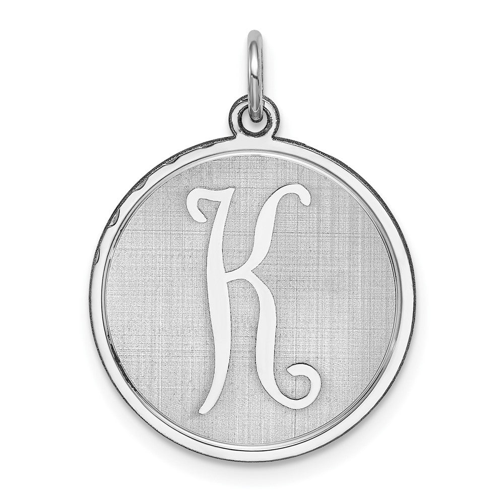 925 Sterling Silver Brocaded Letter K Initial Engravable Charm Pendant Jewelry Gifts (Length 1.05" Width 0.78")