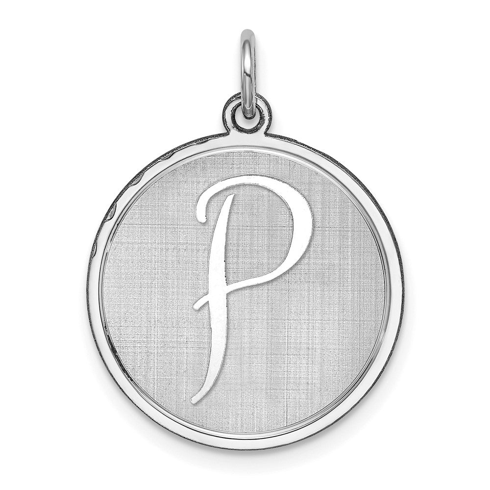 925 Sterling Silver Brocaded Letter P Initial Engravable Charm Pendant Jewelry Gifts (Length 1.05" Width 0.78")