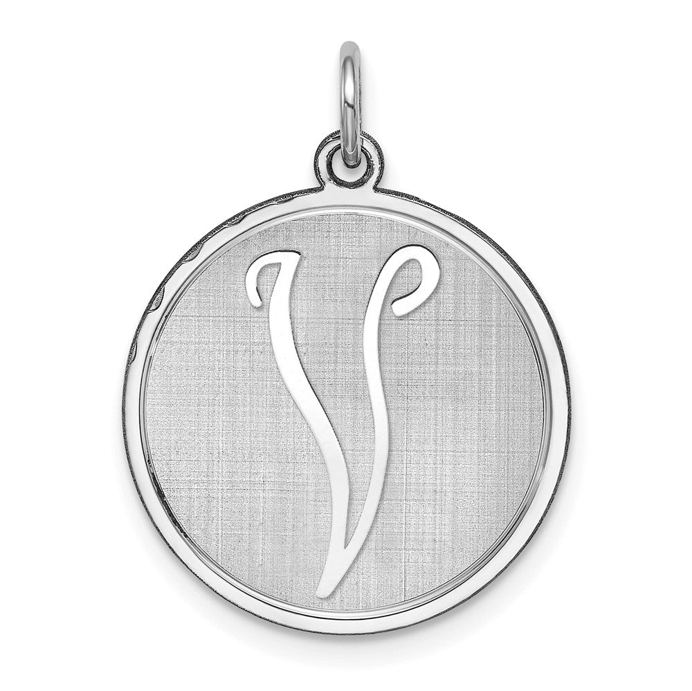 925 Sterling Silver Brocaded Letter V Initial Engravable Charm Pendant Jewelry Gifts (Length 1.05" Width 0.78")