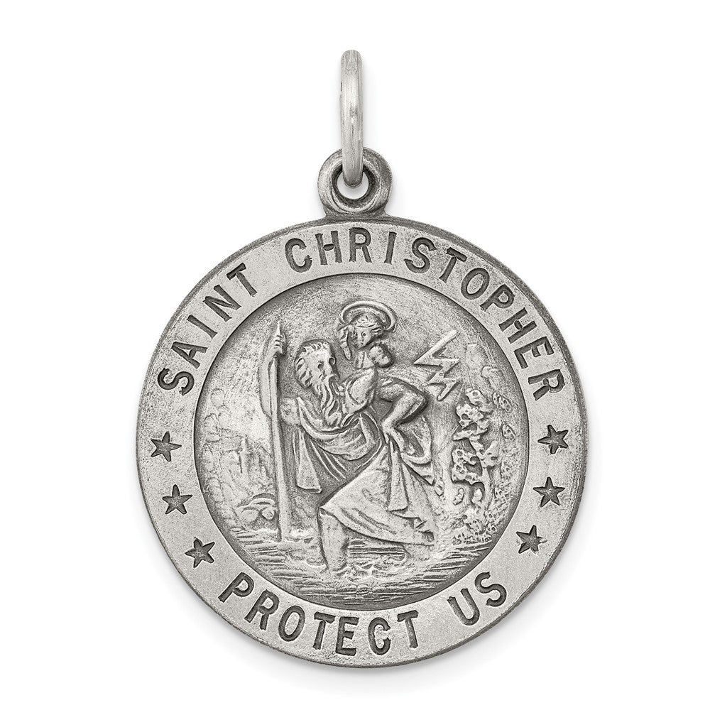925 Sterling Silver St. Christopher Medal Engravable Charm Pendant Jewelry Gifts (Length 1.17" Width 0.86")