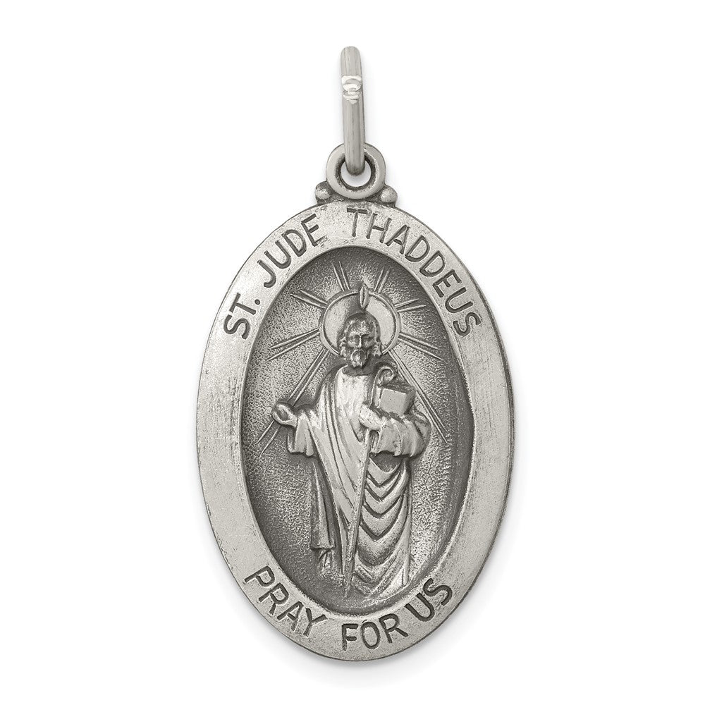 925 Sterling Silver Saint Jude Thaddeus Medal Engravable Charm Pendant Jewelry Gifts (Length 1.25" Width 0.7")