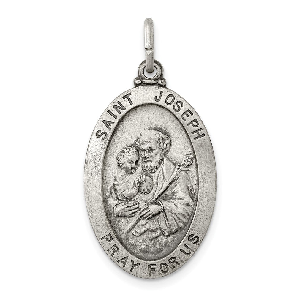 925 Sterling Silver Antiqued Saint Joseph Medal Engravable Charm Pendant Jewelry Gifts (Length 1.37" Width 0.7")