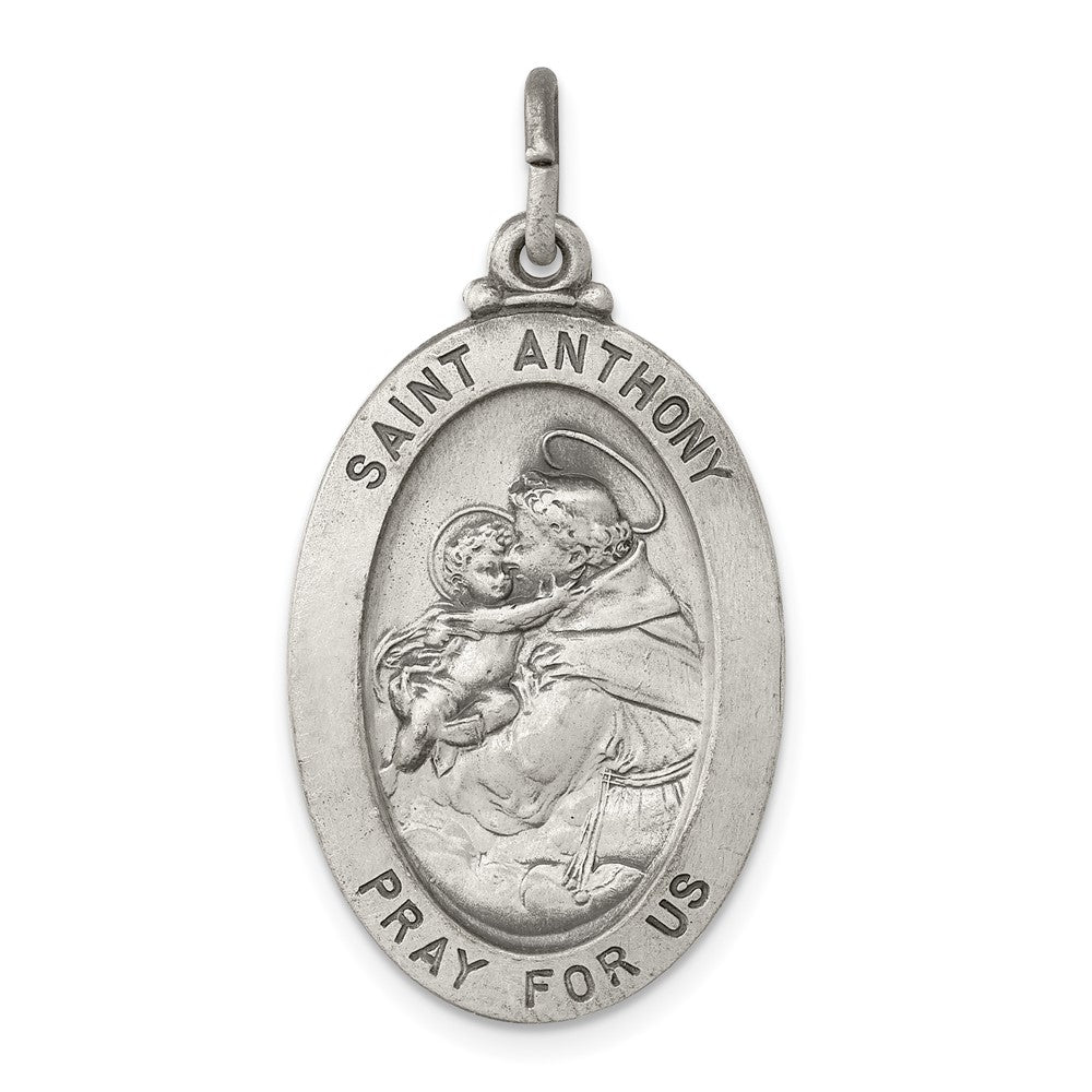 925 Sterling Silver Antiqued Saint Anthony Medal Engravable Charm Pendant Jewelry Gifts (Length 1.37" Width 0.78")