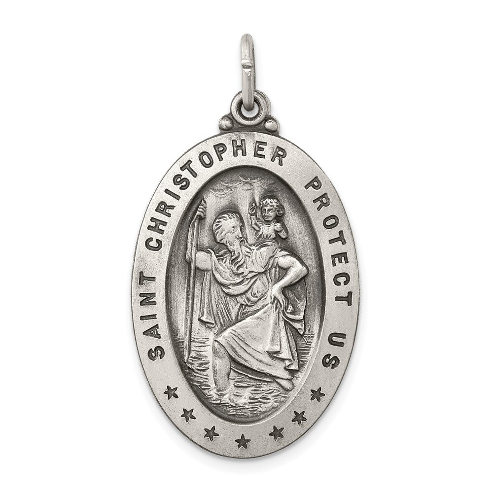 925 Sterling Silver St. Christopher Medal Engravable Charm Pendant Jewelry Gifts (Length 1.56" Width 0.78")