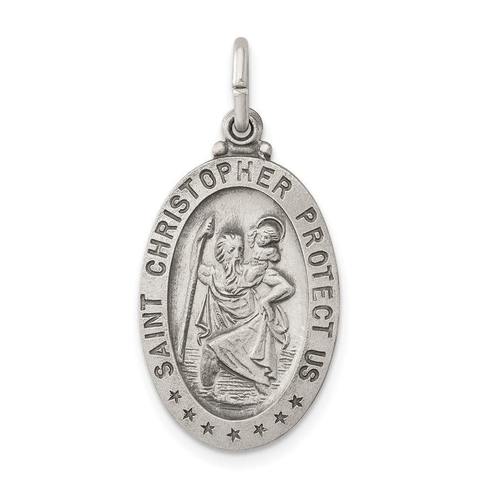 925 Sterling Silver St. Christopher Medal Engravable Charm Pendant Jewelry Gifts (Length 1.05" Width 0.59")