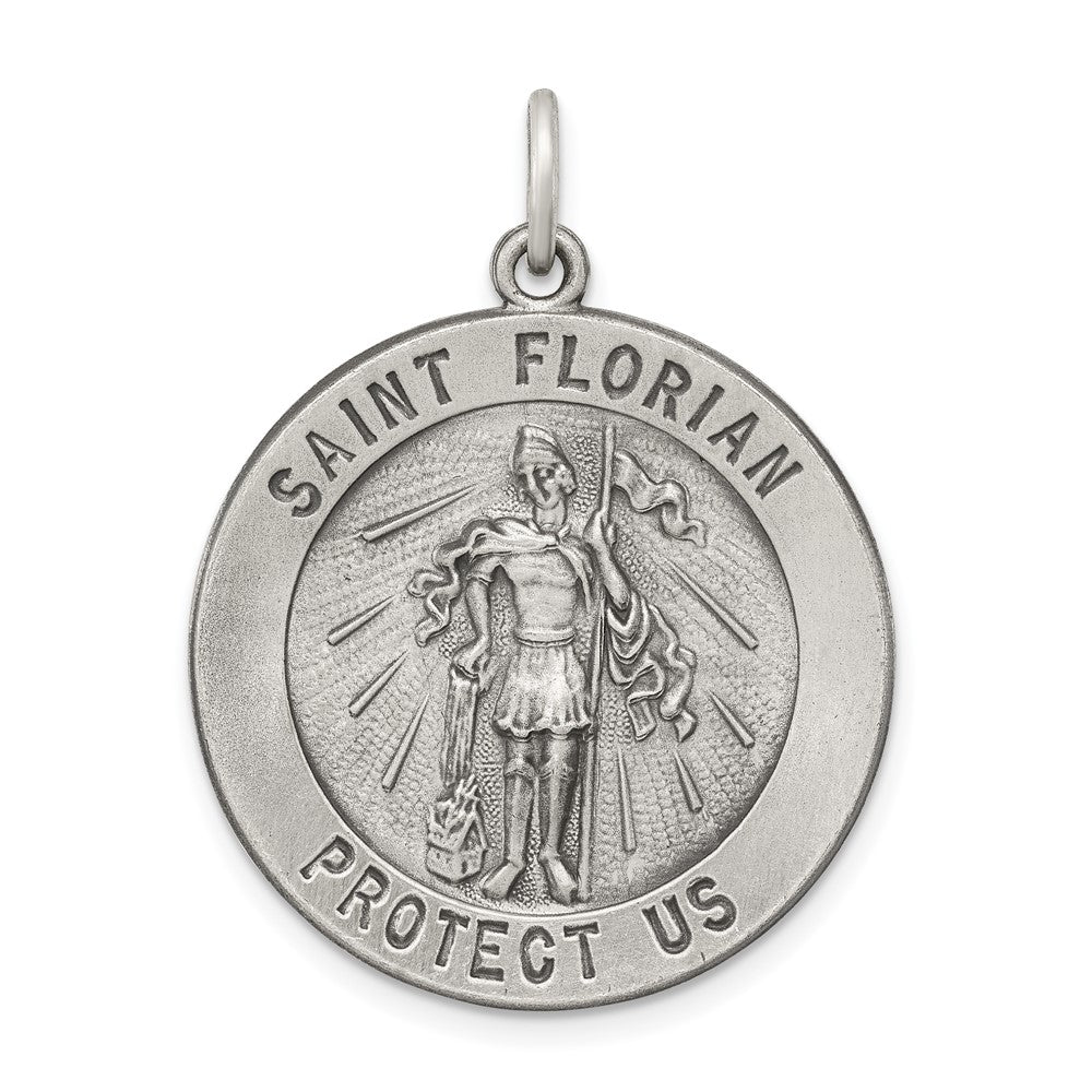 925 Sterling Silver Antiqued Saint Florian Medal Engravable Charm Pendant Jewelry Gifts (Length 1.29" Width 0.98")