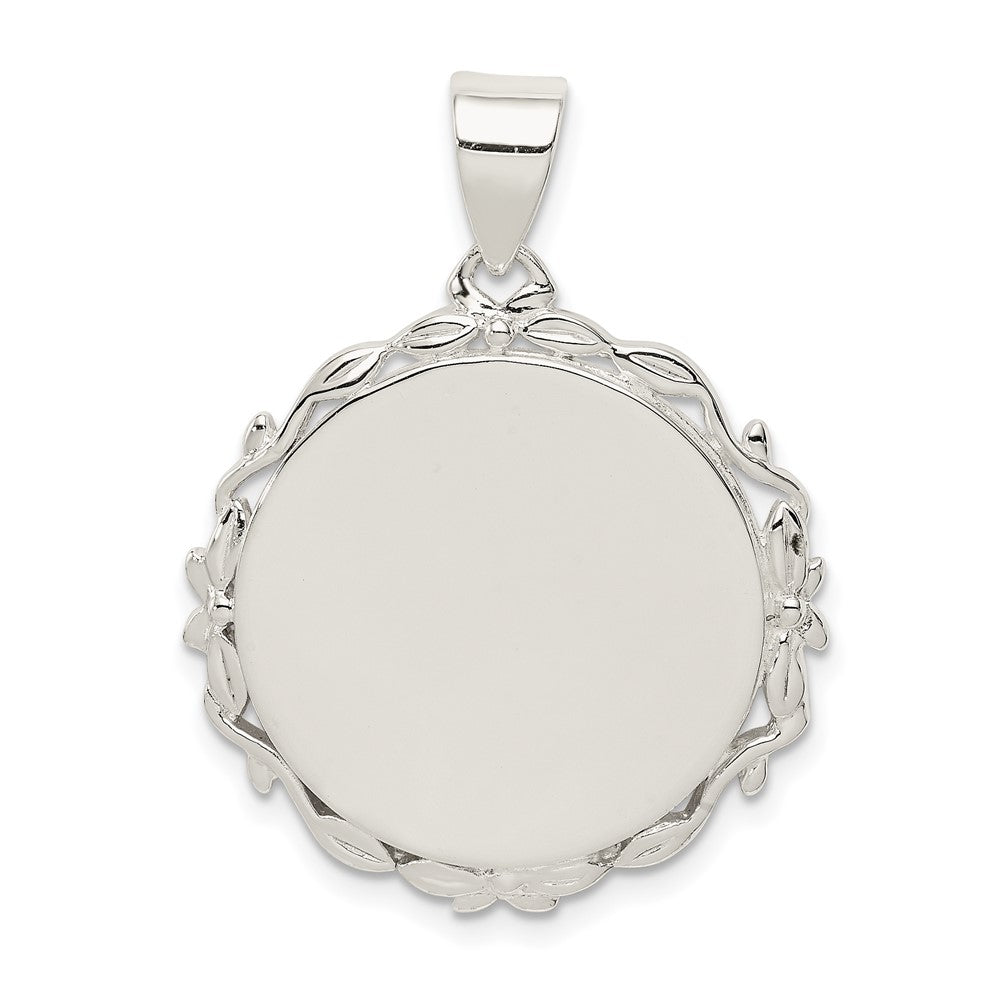 925 Sterling Silver Fancy RoundEngravable Charm Pendant Jewelry Gifts (Length 1.33" Width 1.01")