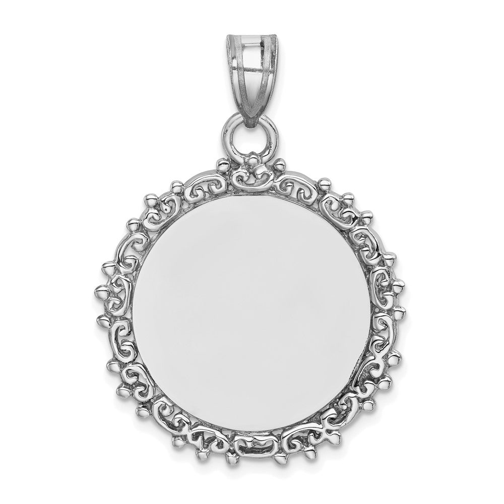 925 Sterling Silver Fancy Round Polished Front Satin Back Engravable Charm Pendant Jewelry Gifts (Length 1.6" Width 1.17")