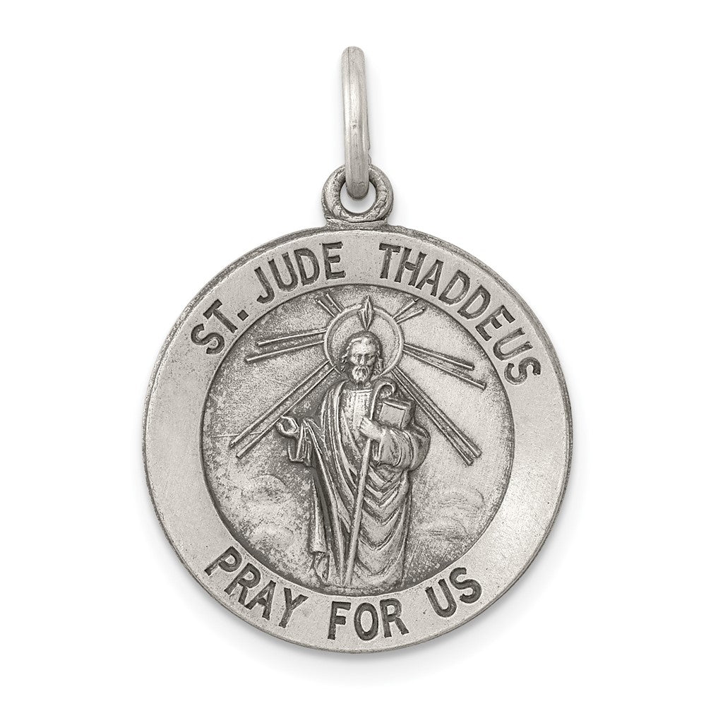 925 Sterling Silver St. Jude Thaddeus Medal Engravable Charm Pendant Jewelry Gifts (Length 0.98" Width 0.78")