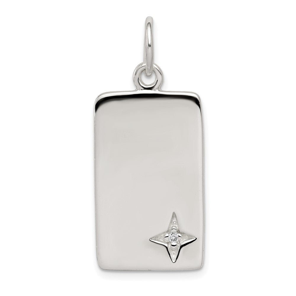 925 Sterling Silver CZ Polished RectangleEngravable Charm Pendant Jewelry Gifts (Length 1.25" Width 0.55")