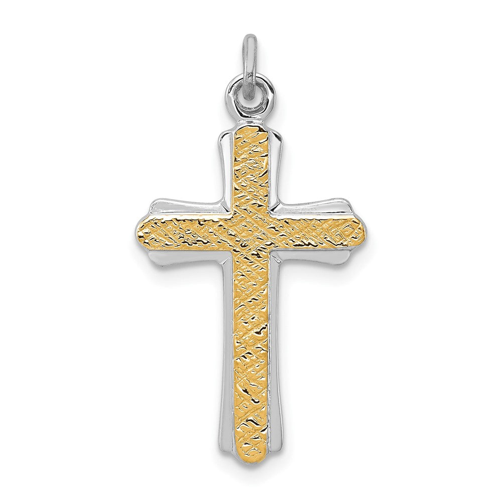 925 Sterling Silver 18k Gold plated Crucifix CrossEngravable Charm Pendant Jewelry Gifts (Length 1.01" Width 0.62")