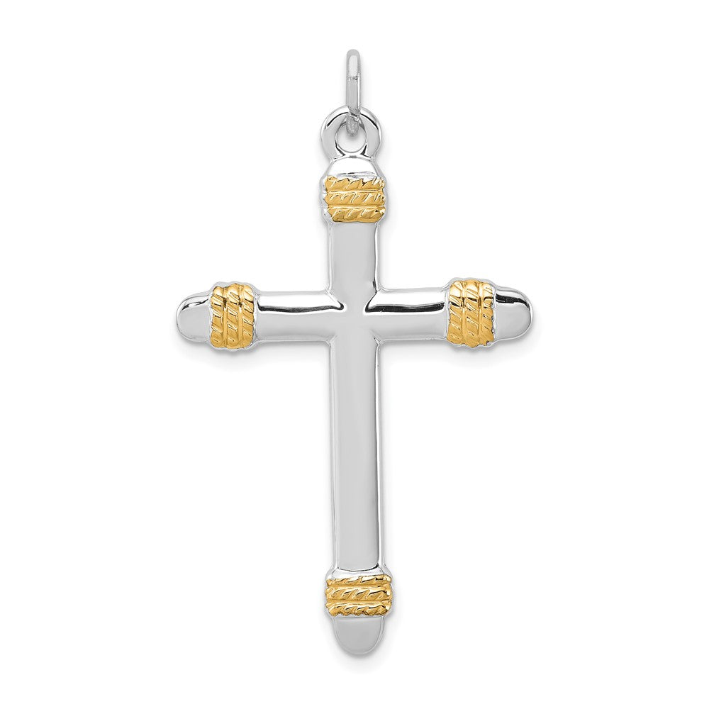 925 Sterling Silver 18k Gold plated Rope Crucifix CrossEngravable Charm Pendant Jewelry Gifts (Length 1.48" Width 0.78")