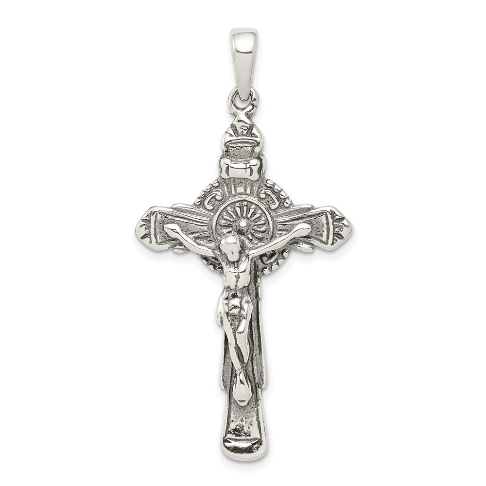 925 Sterling Silver Antiqued Iona CrucifixEngravable Charm Pendant Jewelry Gifts (Length 1.83" Width 0.98")