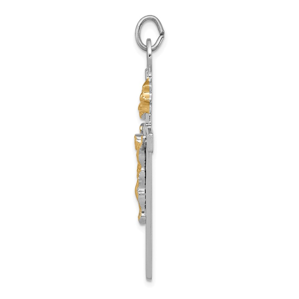 925 Sterling Silver 18k Gold plated CrucifixEngravable Charm Pendant Jewelry Gifts (Length 1.79" Width 0.9")