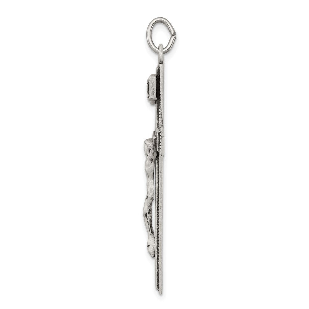 925 Sterling Silver Antiqued INRI CrucifixEngravable Charm Pendant Jewelry Gifts (Length 1.79" Width 0.98")