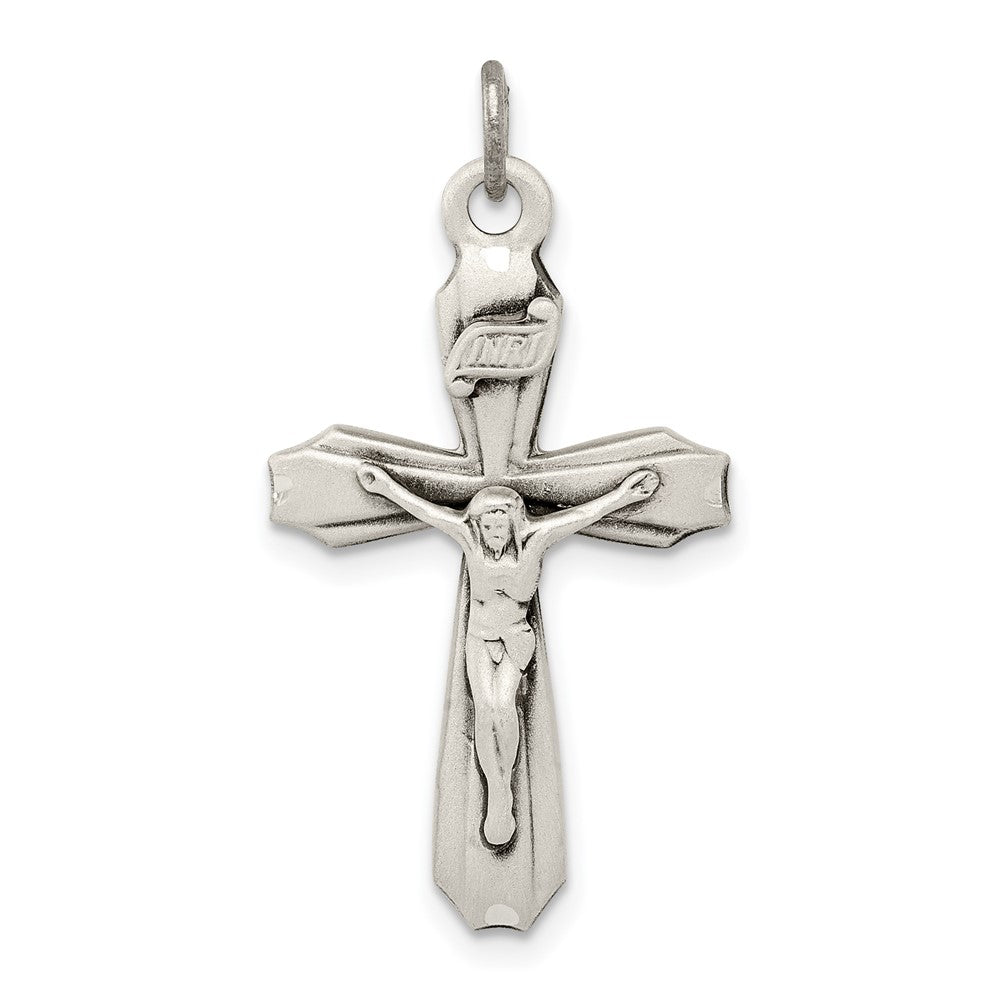 925 Sterling Silver Antiqued INRI CrucifixEngravable Charm Pendant Jewelry Gifts (Length 1.17" Width 0.62")