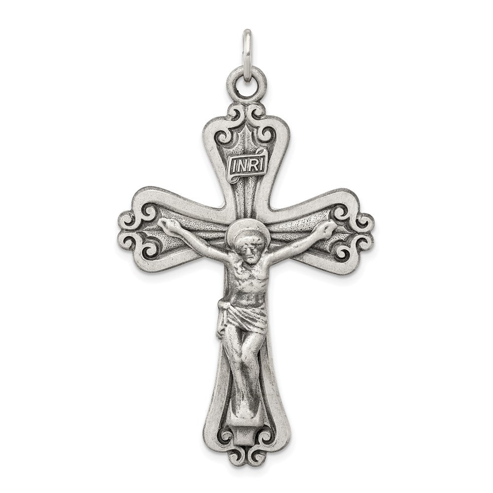 925 Sterling Silver Antiqued INRI CrucifixEngravable Charm Pendant Jewelry Gifts (Length 2.03" Width 1.17")