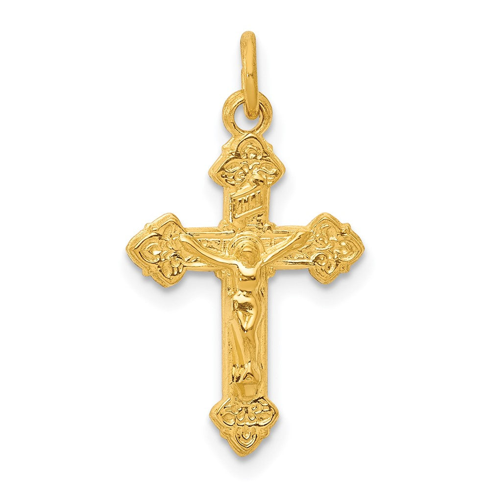 925 Sterling Silver 24k Gold plated INRI CrucifixEngravable Charm Pendant Jewelry Gifts (Length 0.82" Width 0.47")