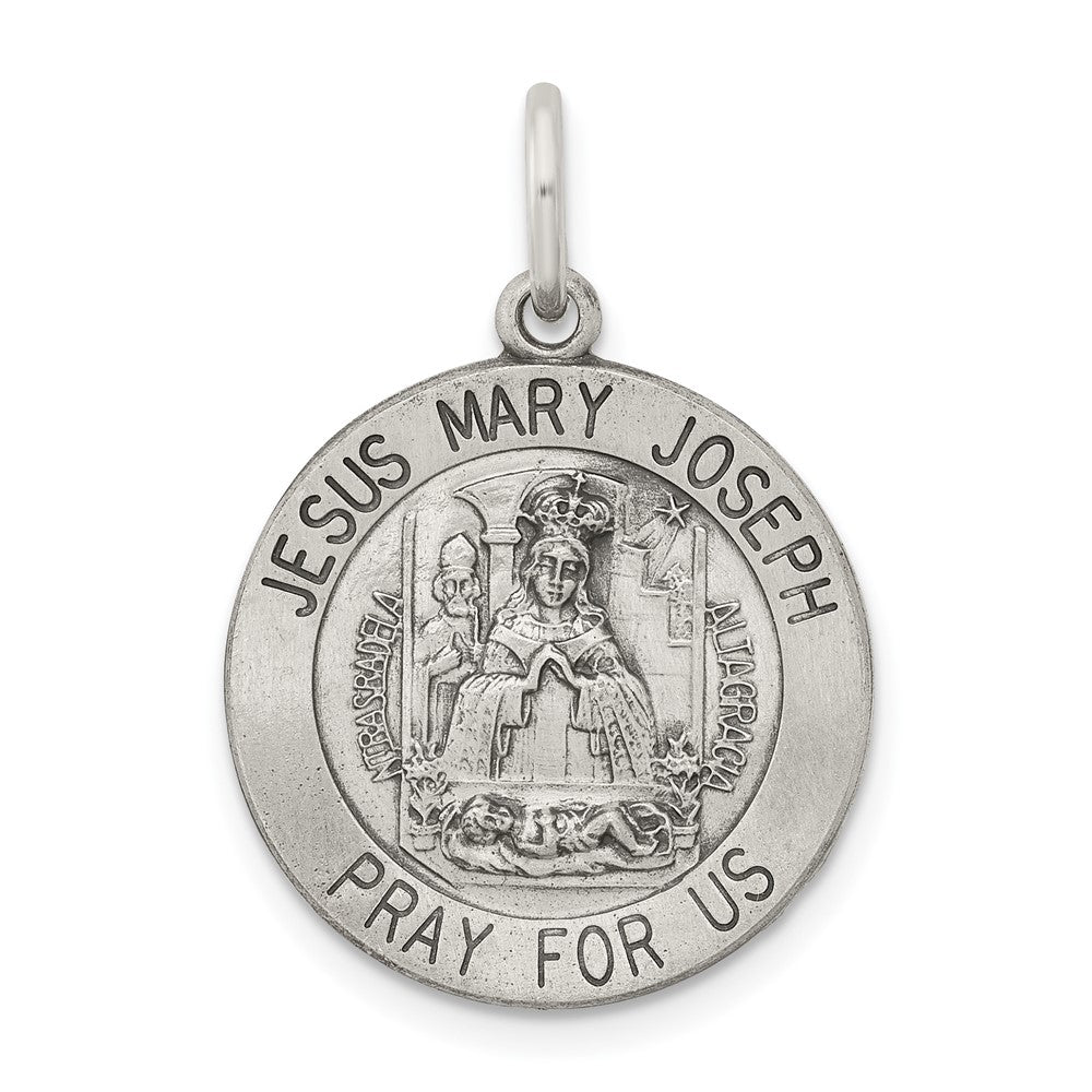 925 Sterling Silver Antiqued Holy Family Medal Engravable Charm Pendant Jewelry Gifts (Length 0.78" Width 0.59")
