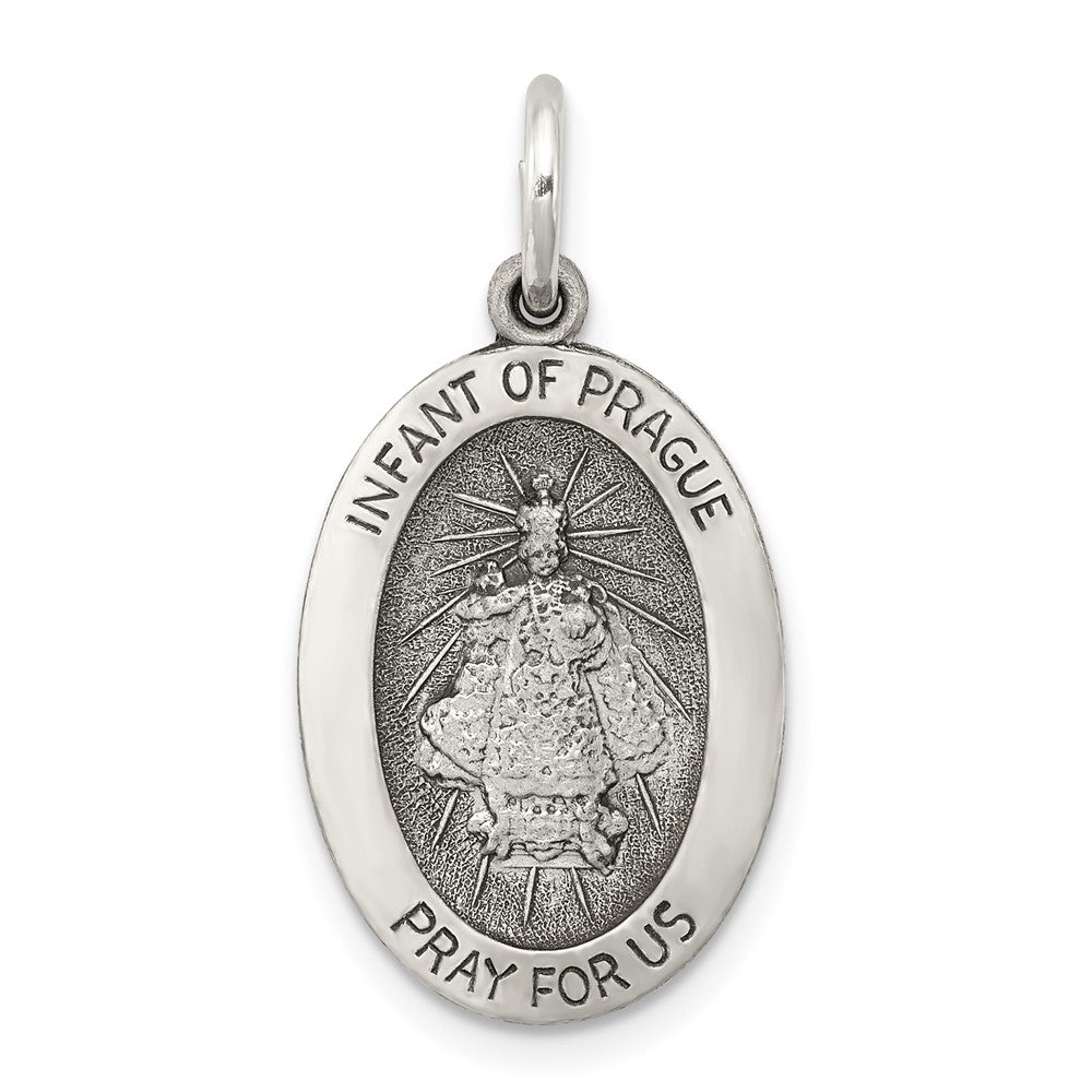 925 Sterling Silver Antiqued Infant of Prague Medal Engravable Charm Pendant Jewelry Gifts (Length 0.98" Width 0.51")